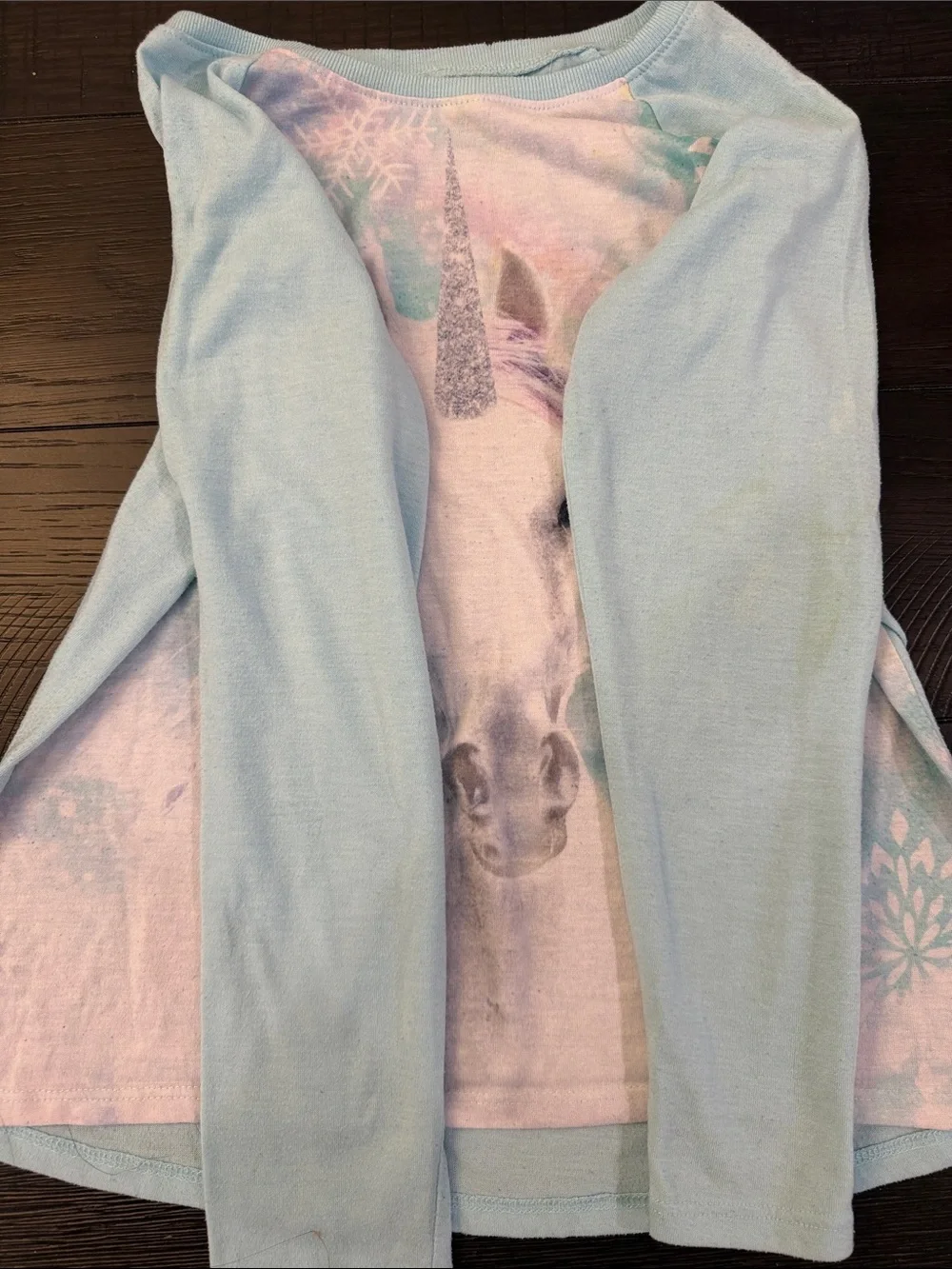 Justice Light Blue Unicorn Pajama Top with Glitter Horn
